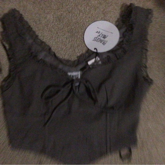 PRINCESS POLLY SCARLETT TIE- FRONT GRILL TRIM CORSET TOP- JUNIOR 4- BNWT- GRAY - Picture 6 of 10